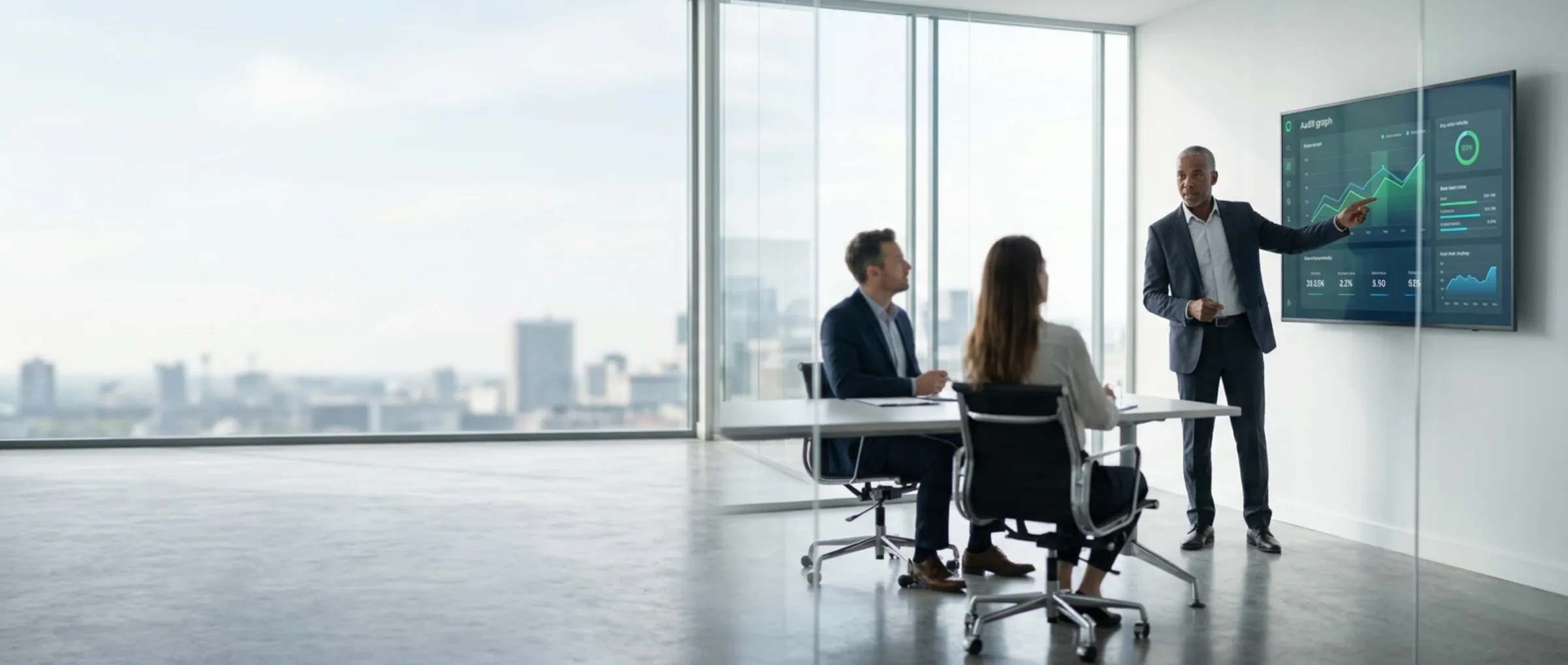 Director Audit RA presenteert auditresultaten aan team
